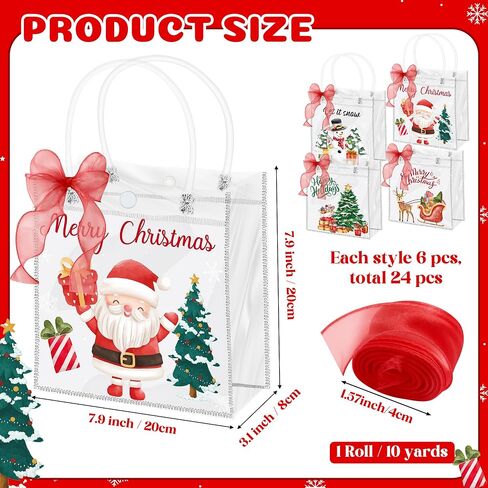 حقائب هدايا يوم H1Vojoxo في يوم المعلم - 24pcs تقدير هدية معلم حقائب واضحة مع Red Diy Ribbon 7.87x3.2x7.87 بوصة واضحة PVC حقيبة مع مقابض PVC القابلة لإعادة الاستخدام شكرا لك هدية غلاف حقيبة للمعلمين in Saudi Arabia