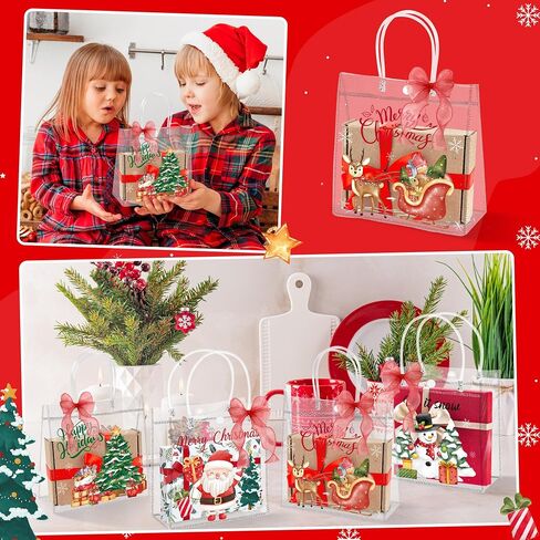 حقائب هدايا يوم H1Vojoxo في يوم المعلم - 24pcs تقدير هدية معلم حقائب واضحة مع Red Diy Ribbon 7.87x3.2x7.87 بوصة واضحة PVC حقيبة مع مقابض PVC القابلة لإعادة الاستخدام شكرا لك هدية غلاف حقيبة للمعلمين in Saudi Arabia