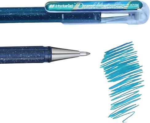 Pentel K110 Dual Hybrid Dual Metallic Gel Rollerball Pen Pack من الجل اللامع 1 2 تأثيرات ألوان مختلفة على الخشب الفاتح/الورق الداكن 0,5 مم أخضر/ميت. بلاو in Saudi Arabia