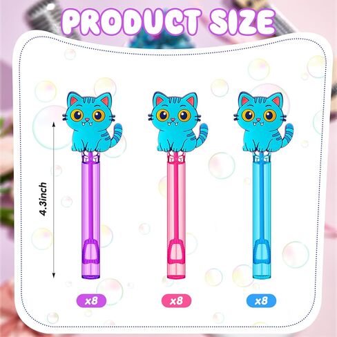 24 PCS Bow Mini Bubble Wands Cutty Kitty Party Favors Kawaii Pink Bow Bubbles Sticks Wands for Cartoon Cat Histten Formt Party Supplies ، حقيبة هدايا Goodie ، جوائز الفصل in Kuwait