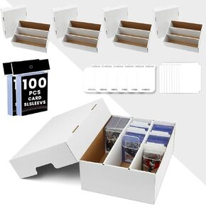 3-Row 2100-Count Card Boxes For Sports Cards,Card Storage Box With 100 Soft Sleeves,16 Dividers,6 Support Bars,Case Box Fit for 35pt Magnetic Holders,3x4"toploaders,Adjustable partition space (2PACK) in Kuwait