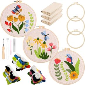 Allazone 3 Set Punch Needle Embroidery Kits, 20cm Girl Pattern, Starter Kit with Tools, Yarn and Hoop in Saudi Arabia