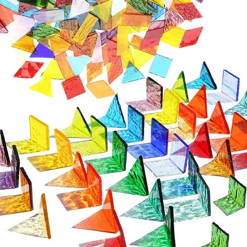 Lanyani 410 Large Transparent Stained Glass Mosaic Tiles, Vibrant Mixed Shapes for Art & Crafts, Cathedral Colorful Glass Pieces, 1.2 Pounds in Kuwait