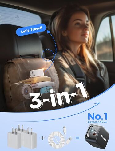 SUPERONE 3-in-1 Retractable iPhone Charger Block with Lightning Cable, 58W Fast USB Charger Block with Foldable Plug, 35.4in Retractable Wall Charger for iPhone 14/13/12/11, iPad, Air-Pods and More in Kuwait