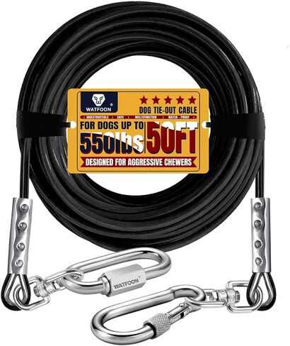 يقود Watfoon 30ft Dog إلى الفناء ، وقوة كسر 1500 رطل ، وربطة عنق شديدة التعادل للتدريب على الكلاب X-Large مع خطافات دوارة مزدوجة ، وسلسلة الكلاب المقاومة للماء للتخييم الخارجي (الأسود) in Kuwait