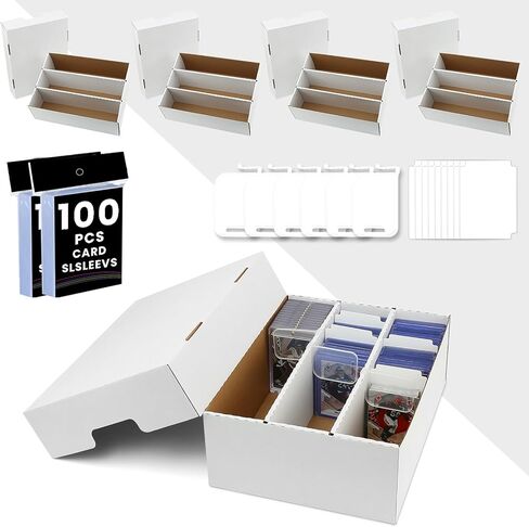3-Row 2100-Count Card Boxes For Sports Cards,Card Storage Box With 100 Soft Sleeves,16 Dividers,6 Support Bars,Case Box Fit for 35pt Magnetic Holders,3x4"toploaders,Adjustable partition space (2PACK) in Kuwait