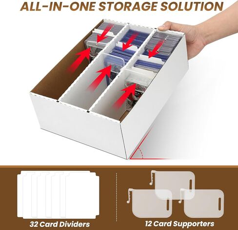 3-Row 2100-Count Card Boxes For Sports Cards,Card Storage Box With 100 Soft Sleeves,16 Dividers,6 Support Bars,Case Box Fit for 35pt Magnetic Holders,3x4"toploaders,Adjustable partition space (2PACK) in Kuwait