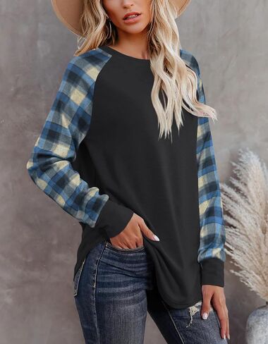 Aifer Womens Long Sleeve Tops Crew Neck Casual Shirts Fashion Loose Fit Trendy Outfits Clothes in Kuwait