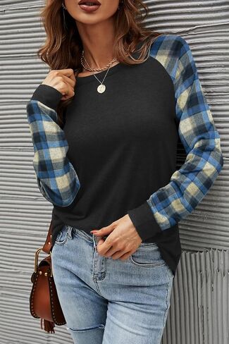 Aifer Womens Long Sleeve Tops Crew Neck Casual Shirts Fashion Loose Fit Trendy Outfits Clothes in Kuwait