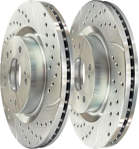 Autoshack Black Hat محفورة ودوارات فرامل متداولة في فرامل فرامل أمامية بديلة 2009-2015 Honda Pilot 2007-2013 ACURA MDX 2010-2013 ZDX 2014-2020 RLX 3.5L 3.7L V6 AWD FWD PR41470LR in Kuwait