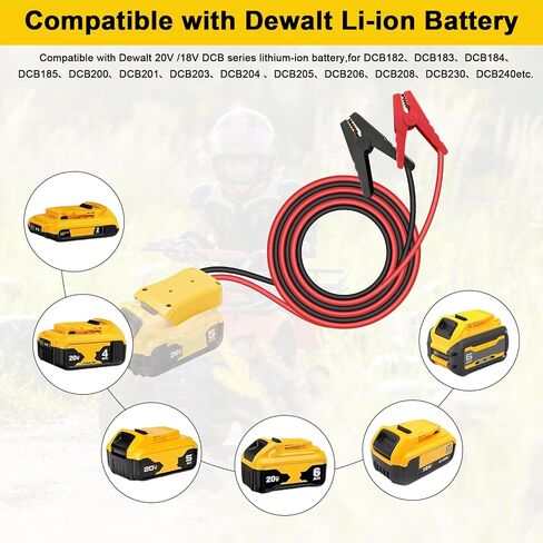 مشابك كبلات الطائر لبداية قفز البطارية DeWalt 20V ، كابل بطارية بطارية 2.0 قدمًا مع محول ، كابل تعزيز بطارية السيارات للأدوات المستخدمة للانتقال إلى السيارة in Kuwait