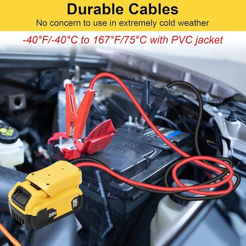 مشابك كبلات الطائر لبداية قفز البطارية DeWalt 20V ، كابل بطارية بطارية 2.0 قدمًا مع محول ، كابل تعزيز بطارية السيارات للأدوات المستخدمة للانتقال إلى السيارة in Kuwait