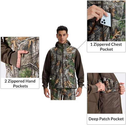 LOOGU Mens Camo Hunting Vest Water-Resistant Sleeveless Jacket with Pockets for Outdoor Fishing Hiking in Kuwait
