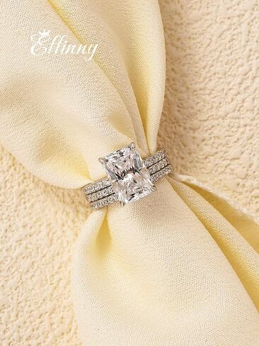 4.0ct Radiant Cut Engagement Ring Set,Rectangle Crushed Ice D Color 14K Gold Plated 925 Sterling Silver Bridal Ring Set with Half Eternity Wedding Band in Saudi Arabia