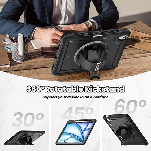 SEYMAC for iPad Pro 11 Inch Case 4th/ 3rd/ 2nd/ 1st Gen, Shockproof Protective Case with Screen Protector, 360° Rotating Hand Strap &Stand, Shoulder Strap for iPad Pro 11, Light Blue+Grey in Saudi Arabia
