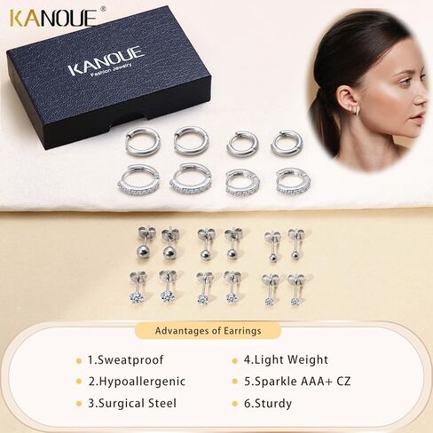 Surgical Steel Earrings Sets for Multiple Piercing Lightweight Small Huggie Hoop Earrings CZ Stud Earrings for Women Trendy Cartilage Hypoallergenic in Saudi Arabia