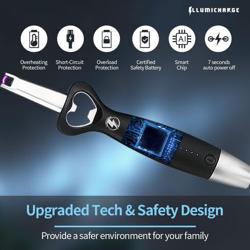 BBQ Bro 3-in-1 Arc Wighter-مقاوم للرياح ، USB قابلة لإعادة الشحن مع مصباح يدوي مدمج وفتحة زجاجة ، وإنهاء أنيق ، وهدية مثالية لعشاق الشواء وعشاق في الهواء الطلق (أسود غير لامع) in Saudi Arabia
