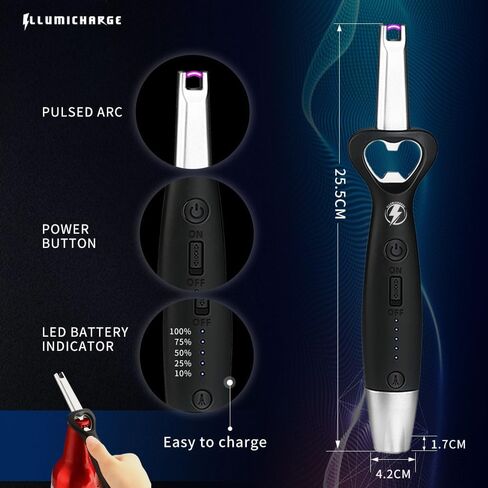 BBQ Bro 3-in-1 Arc Wighter-مقاوم للرياح ، USB قابلة لإعادة الشحن مع مصباح يدوي مدمج وفتحة زجاجة ، وإنهاء أنيق ، وهدية مثالية لعشاق الشواء وعشاق في الهواء الطلق (أسود غير لامع) in Saudi Arabia