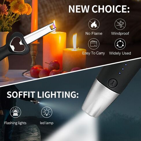 BBQ Bro 3-in-1 Arc Wighter-مقاوم للرياح ، USB قابلة لإعادة الشحن مع مصباح يدوي مدمج وفتحة زجاجة ، وإنهاء أنيق ، وهدية مثالية لعشاق الشواء وعشاق في الهواء الطلق (أسود غير لامع) in Saudi Arabia