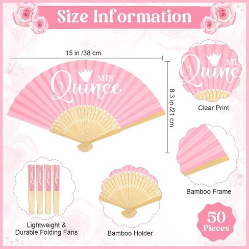 25 Sets Quinceanera Favors for Guests Pink Folding Paper Fans Pink Bamboo Fans with Thank You Tags and Gift Bag Handheld Pink Fans 15 Birthday Party Favors Birthday Decorations for Girls in Saudi Arabia
