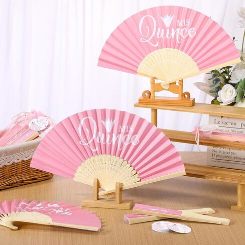 25 Sets Quinceanera Favors for Guests Pink Folding Paper Fans Pink Bamboo Fans with Thank You Tags and Gift Bag Handheld Pink Fans 15 Birthday Party Favors Birthday Decorations for Girls in Saudi Arabia