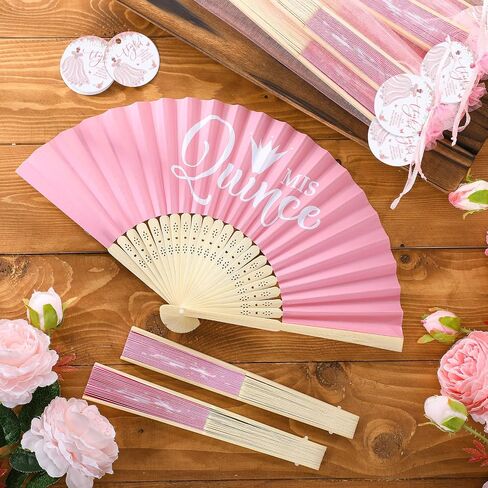 25 Sets Quinceanera Favors for Guests Pink Folding Paper Fans Pink Bamboo Fans with Thank You Tags and Gift Bag Handheld Pink Fans 15 Birthday Party Favors Birthday Decorations for Girls in Saudi Arabia