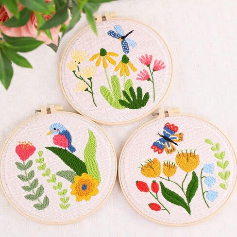 Allazone 3 Set Punch Needle Embroidery Kits, 20cm Girl Pattern, Starter Kit with Tools, Yarn and Hoop in Saudi Arabia