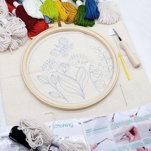 Allazone 3 Set Punch Needle Embroidery Kits, 20cm Girl Pattern, Starter Kit with Tools, Yarn and Hoop in Saudi Arabia