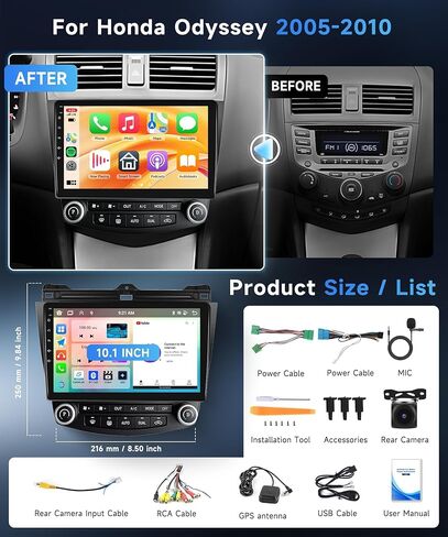 2+32G Android Car Radio for Honda Accord 2003 2004 2005 2006 2007 Car Stereo with Mirror Link, 10.1 Inch Touch Screen Head Unit with Bluetooth GPS Navigation WiFi FM/RDS EQ AHD Backup Camera SWC MIC in Kuwait