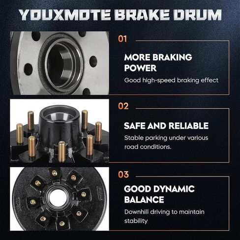 Youxmoto Trailer Hub Drum Kit 10" X 2-1/4", 5 on 4.5" Bolt Circle, Self-Adjust for 3,500 lbs. Axle, Electric Brake Drum Assembly for Dexter RVs in Saudi Arabia