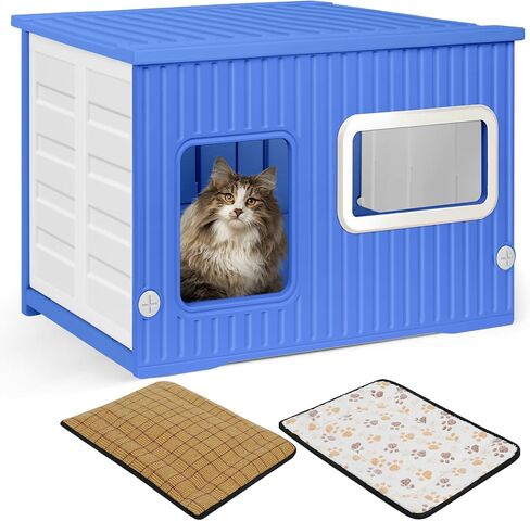 CAT Cat House داخلي/في الهواء الطلق ، ملجأ مقاوم للطقس قابل للتكديس مع وسادة ثنائية الجوانب ، تصميم مرتفع لجميع المواسم (رمادي) in Kuwait