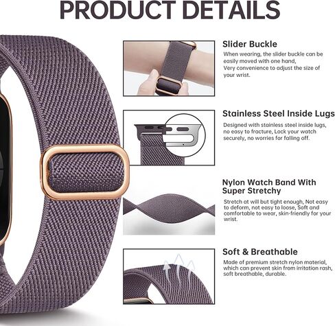Stretchy Nylon Solo Loop Band Compatible with Apple Watch Bands 38mm 40mm 41mm 42mm 44mm 45mm 46mm 49mm,Braided Sport Elastic Strap Wristbands for iWatch bands Series 10 9 8 7 6 SE 5 4 3 2 1 Women Men in Kuwait