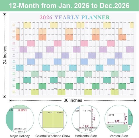 24 "× 36" exellewis 2025-2026 التقويم الجدران الأكاديمي ، يوليو 2025 إلى يونيو 2026 ، مخطط سنوي كبير مع 12 شهرًا ، تقويم السنة الأفقية/العمودية على الوجهين in Kuwait
