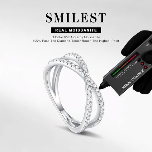 SMILEST Moissanite Criss Cross Wedding Band for Women, 1.5mm D Color VVS1 Clarity Moissanite Stackable Rings 18K Rose Gold/Yellow Gold/White Gold Vermeil Moissanite X Wedding Band Promise Rings in Kuwait