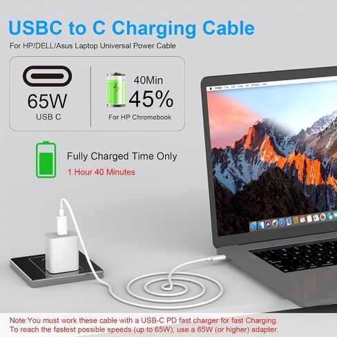 6ft USB C إلى USB C شحن كابل 65W النوع C CPAPOP شحن الحبل لـ HP Specter Envy Dell Chromebook Thinkpad Yoga Asus Acer ، ل Samsung MacBook Pro Mini Computer Cable Cable in Kuwait