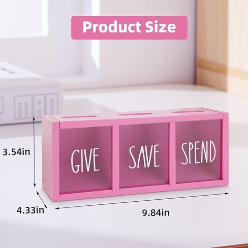 Wooden Piggy Bank for Kids, Spend Save Give Money Saving Box Visualized Coin and Cash Savings Box for Childrens Boys Girls Adults(Countertop & Wall-Mount, White) in Kuwait