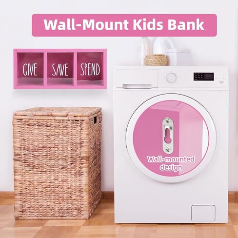 Wooden Piggy Bank for Kids, Spend Save Give Money Saving Box Visualized Coin and Cash Savings Box for Childrens Boys Girls Adults(Countertop & Wall-Mount, White) in Kuwait