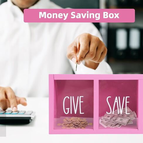 Wooden Piggy Bank for Kids, Spend Save Give Money Saving Box Visualized Coin and Cash Savings Box for Childrens Boys Girls Adults(Countertop & Wall-Mount, White) in Kuwait