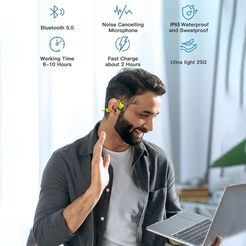سماعات توصيل العظام سماعات الرأس بوتوث توصيل أذن مع سماعة الرأس اللاسلكية المفتوحة للميكروفون - سماعة رأس عظمية مقاومة للماء. in Saudi Arabia