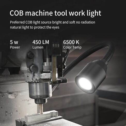 مصابيح عمل LED - مصباح COB بقدرة 450 لومن، رقبة معقوفة مرنة، قاعدة مثبتة ببرغي، مثالية لأدوات الآلة، ومناضد عمل المخرطة in Kuwait