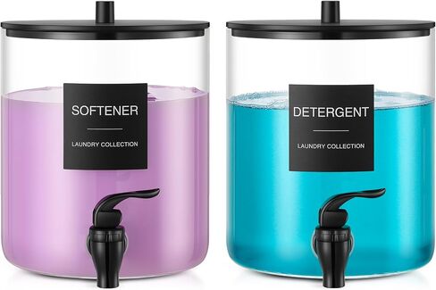 Glass Laundry Detergent Dispenser, 128 oz / 3.5L Fabric Softener Dispenser for Laundry Room Organization, Detergent Holder with Plastic Spigot (Black, 2 Pack) in Saudi Arabia
