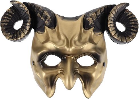 Gadpiparty Devil Goat Skull Mask Ox Ram Horns Monster Animal Half Face Halloween Masquerade Mask Cosplay Props for Adults in Kuwait