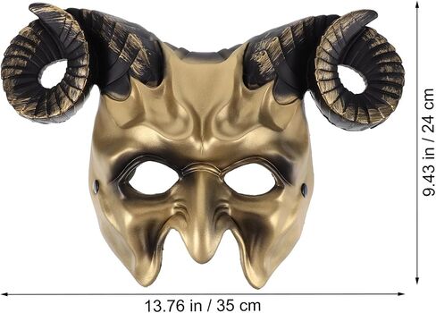 Gadpiparty Devil Goat Skull Mask Ox Ram Horns Monster Animal Half Face Halloween Masquerade Mask Cosplay Props for Adults in Kuwait