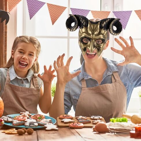 Gadpiparty Devil Goat Skull Mask Ox Ram Horns Monster Animal Half Face Halloween Masquerade Mask Cosplay Props for Adults in Kuwait