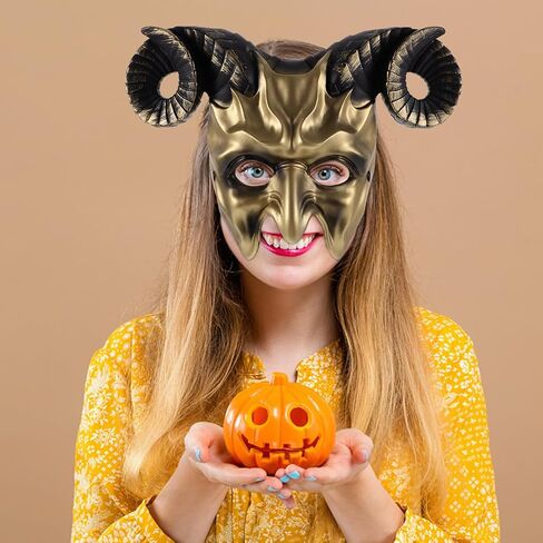 Gadpiparty Devil Goat Skull Mask Ox Ram Horns Monster Animal Half Face Halloween Masquerade Mask Cosplay Props for Adults in Kuwait