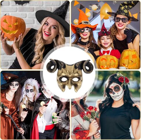Gadpiparty Devil Goat Skull Mask Ox Ram Horns Monster Animal Half Face Halloween Masquerade Mask Cosplay Props for Adults in Kuwait