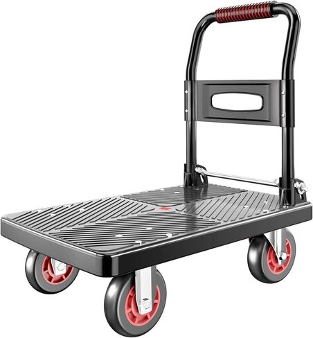 Upgraded Foldable Push Cart Dolly | 660 lbs. Capacity Moving Platform Hand Truck | Heavy Duty Space Saving Collapsible | 4‘’ TPR 360-Degree Silent Wheels | 2 Swivel Wheels and 2 Fixed Wheels in Saudi Arabia