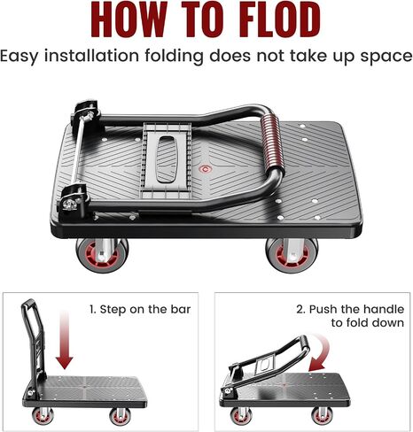 Upgraded Foldable Push Cart Dolly | 660 lbs. Capacity Moving Platform Hand Truck | Heavy Duty Space Saving Collapsible | 4‘’ TPR 360-Degree Silent Wheels | 2 Swivel Wheels and 2 Fixed Wheels in Saudi Arabia