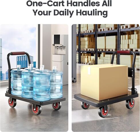 Upgraded Foldable Push Cart Dolly | 660 lbs. Capacity Moving Platform Hand Truck | Heavy Duty Space Saving Collapsible | 4‘’ TPR 360-Degree Silent Wheels | 2 Swivel Wheels and 2 Fixed Wheels in Saudi Arabia