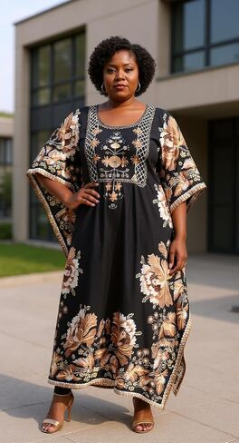 قفطان نسائي من Oussum بمقاس كبير من البوليستر للصيف، فستان ماكسي للمنزل in Kuwait